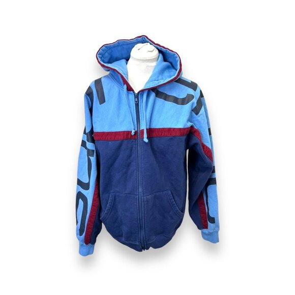 Supreme Mens Zip-Up Big Logo Hooded Fleece Cotton Sweatshirt Red & Blue Medium - Picture 1 of 10
